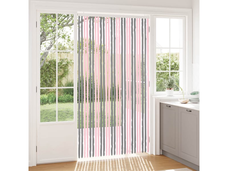  Rideau anti-insectes, moustiquaire en chenille gris argent et rose cf43428  - Conforama B
