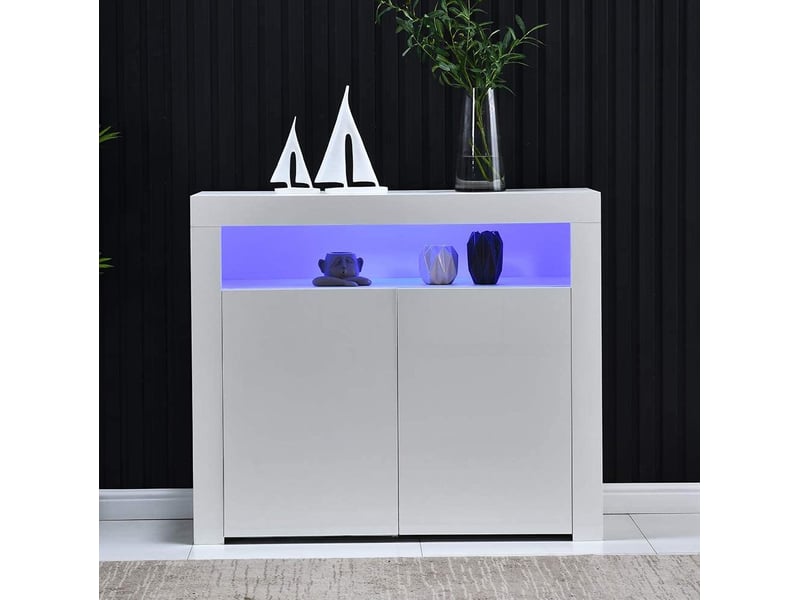  Buffet 108x40x92 cm avec led et port usb en mdf blanc  - Conforama D