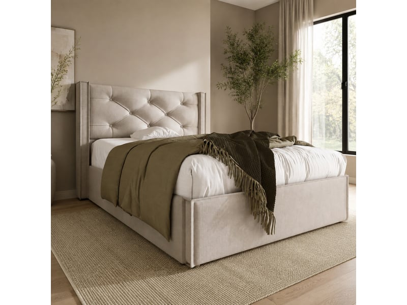  Lit coffre simple 90×200 cm en coton gris clair, lit avec rangement sous sommier relevable et tête capitonnée, sans matelas  - Conforama B