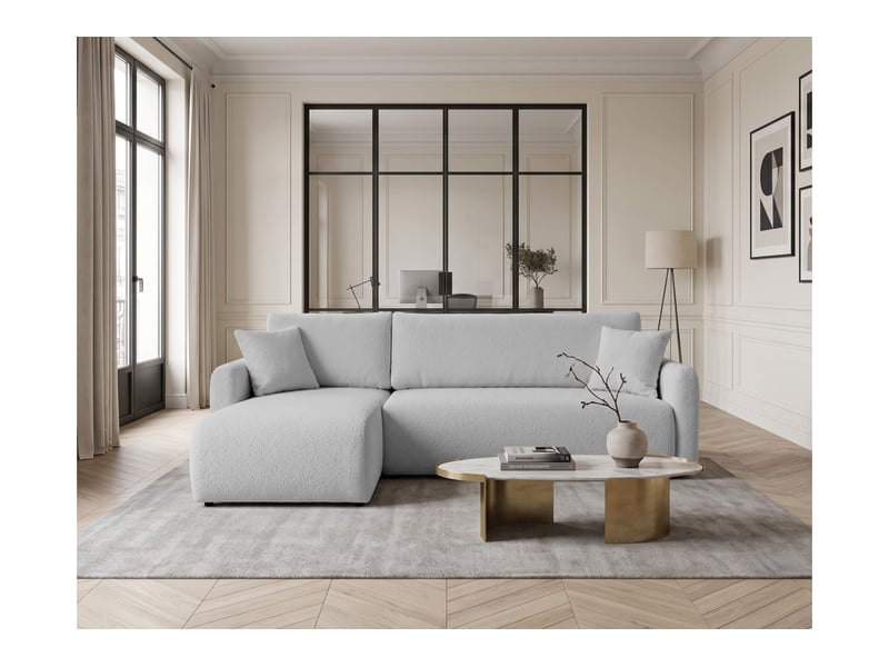 Alya - canapé d'angle convertible et réversible 3 places accoudoirs fins en bouclette - Conforama B