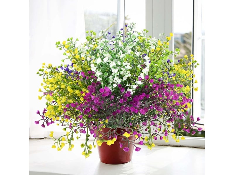  5pcs fleurs artificielles deco, artificiels fleur d'arbustes,plastique fleurs,bouquet de fleurs,fausse fleur decoration pour mariage maison jardin exterieur interieur balcon arrangement floral  - Conforama E