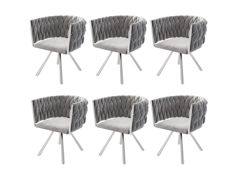 Lot de 6 chaises de salle à manger, chaise de salon et chambre, structure métallique, pied argenté, revêtement velours gris, design - Conforama A