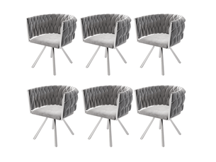 Lot de 6 chaises de salle à manger, chaise de salon et chambre, structure métallique, pied argenté, revêtement velours gris, design