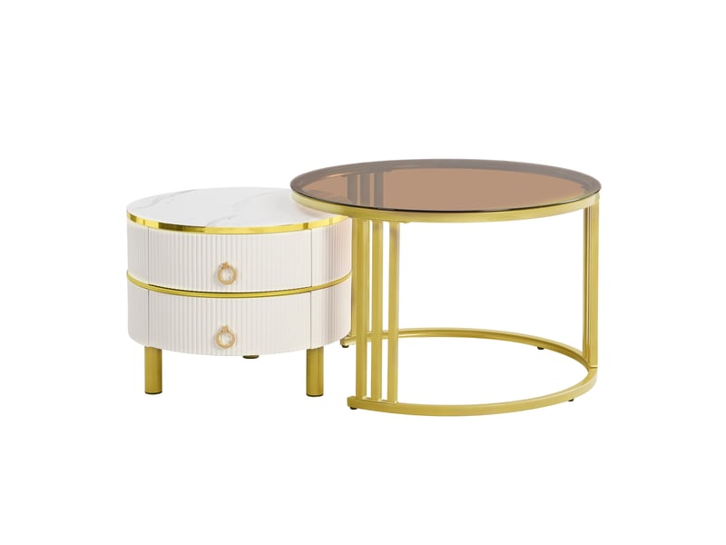 Table basse ronde ensembles mdf et verre trempé 70 cm - Conforama D