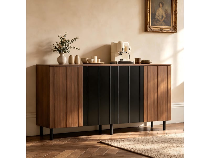  Buffet de cuisine 160x35x80 cm, grand meuble de rangement avec 4 portes et surface plane idéale pour appareils  - Conforama B