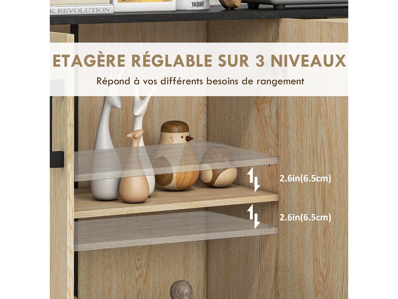  Meuble buffet de rangement cuisine 2 placards étagère réglable 2 tiroirs 90 x 30 x 75,5 cm naturel noir  - Conforama E