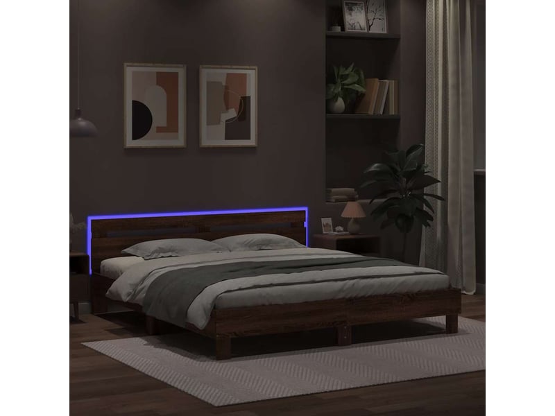  Lit double- lit adulte -  cadre de lit avec led sans matelas chêne marron 200x200 cm  - Conforama C