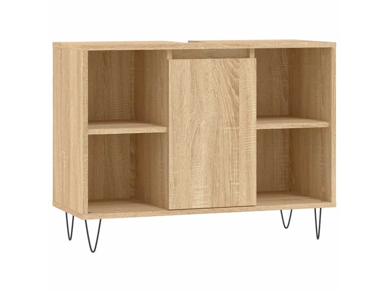  Meuble salle de bain rangement, commode chêne sonoma 80x33x60cm bois d'ingénierie shl2494  - Conforama A