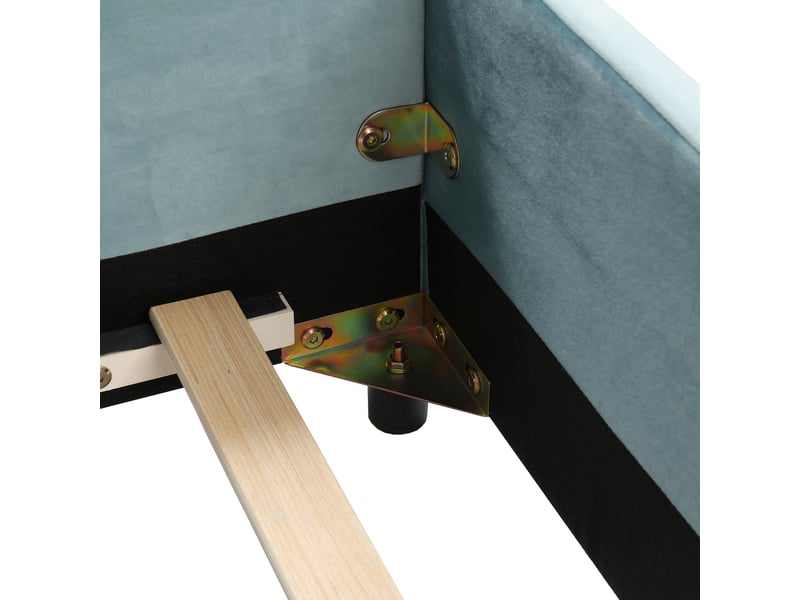  Lit enfant en velours bleu, lit simple avec bureau, tabouret et rangement à deux niveaux, 90x200 cm, sans matelas  - Conforama E
