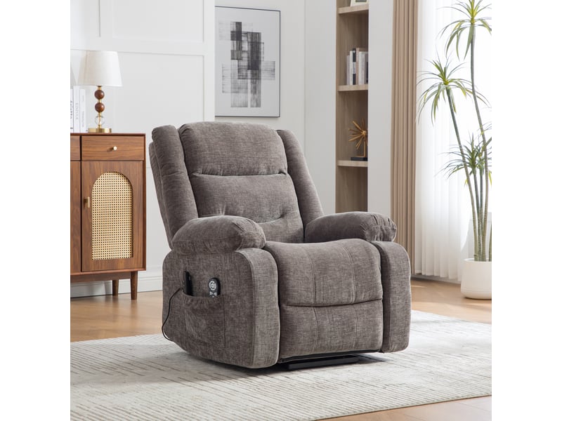  Fauteuil releveur électrique gris avec massage, chauffage, dossier et repose-pieds réglables  - Conforama B