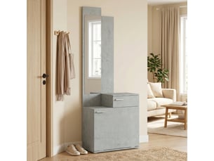 Ensemble meuble d'entrée avec meuble à chaussures abattant, tiroir et plateau, vestiaire avec miroir, gris