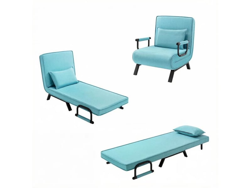  Fauteuil convertible 3 en 1 bleu en lin, lit 190 x 74 cm, dossier 5 positions  - Conforama A