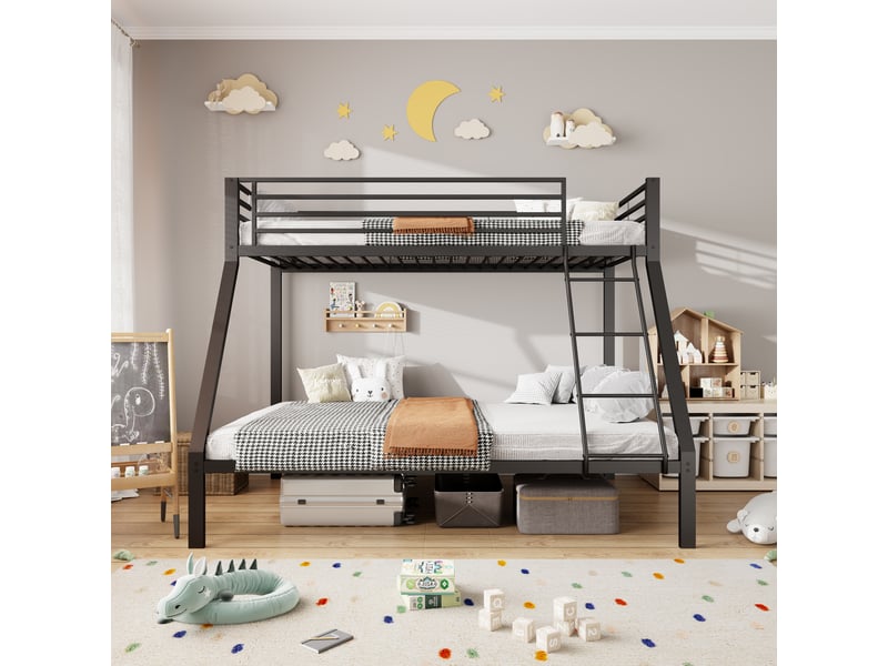  Lit superposé métallique noir 90140×200 cm, lit jeune à haute résistance charge 200 kg, structure robuste pour chambre enfant  - Conforama B