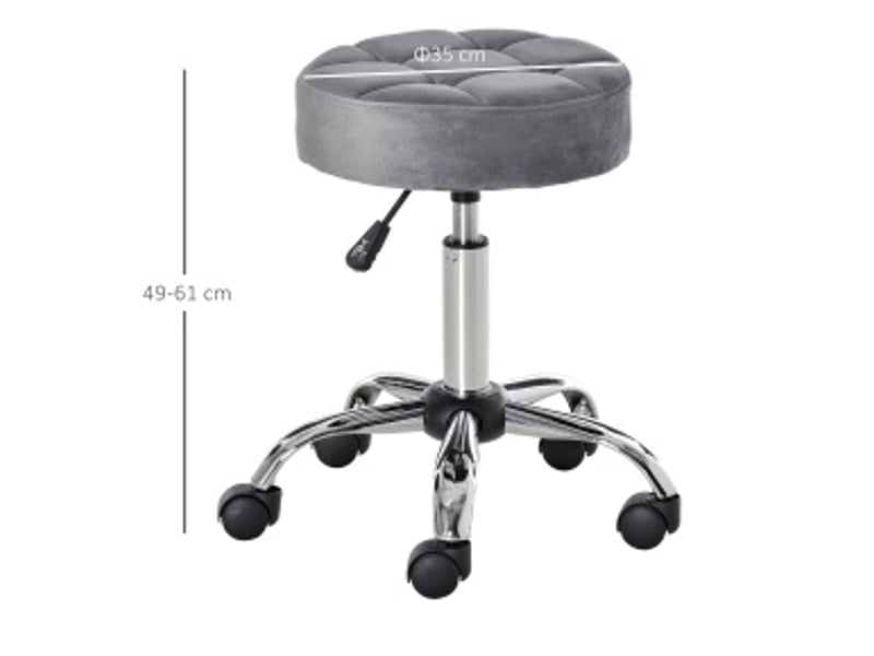  Chaise de bureau tabouret à roulettes pivotant et réglable en hauteur, base chromée en polyester gris clair  - Conforama C