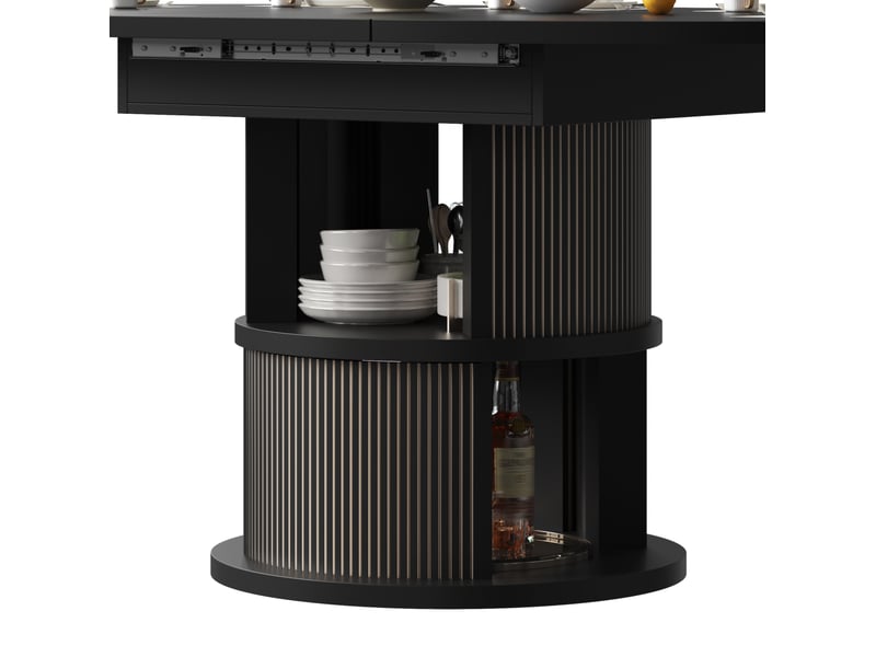  Table à manger ovale extensible 118-158x118x77 cm avec rangement, noire  - Conforama R