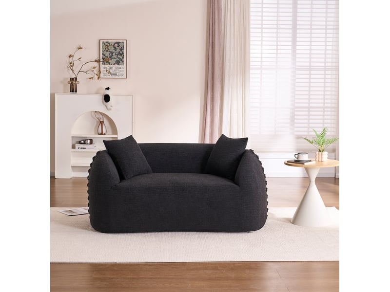 Canape droit moderne 2 places 155x90x67 cm compressé, incurvé, mousse et tissu chenille couleur noir - Conforama B