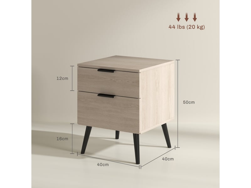 Lot de 2 tables de chevet à tiroirs 40 x 40 x 50 cm rangement optimisé stabilité scandinave contemporain en bois chêne 21_0001616  - Conforama B