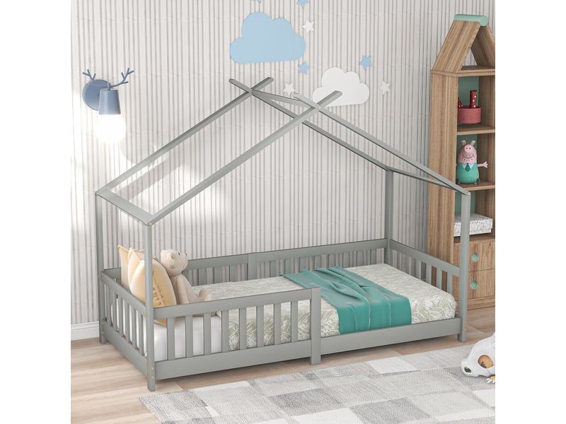 Lit cabane 90x200cm coloris gris lit enfant gris - Conforama E