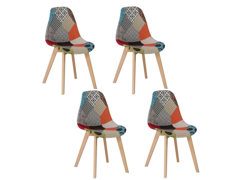 Lot de 4 chaise de salle à manger patchwork(rouge) - vintage - pieds en hêtre - Conforama A