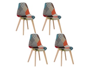 Lot de 4 chaise de salle à manger patchwork(rouge) - vintage - pieds en hêtre