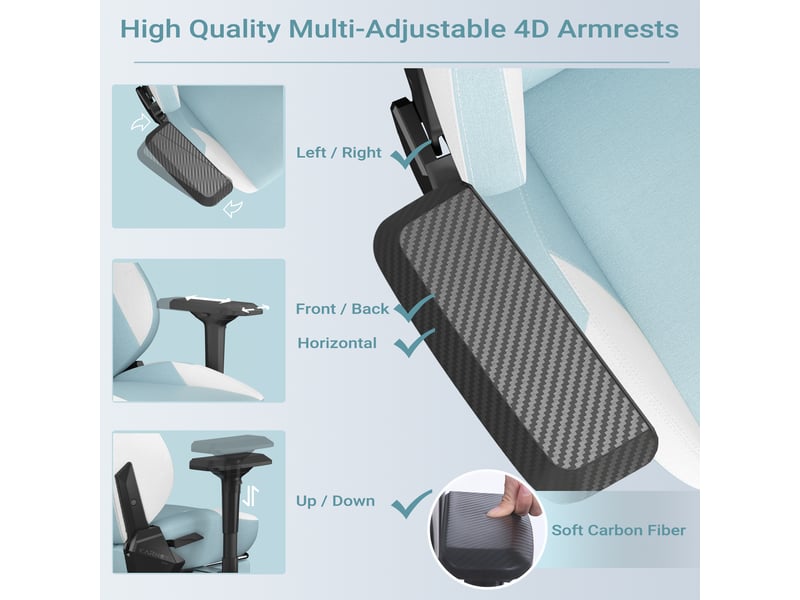  Chaise de bureau gaming ergonomique inclinable - lpospi - appui-tête, accoudoirs 4d, tissu - bleu clair  - Conforama E
