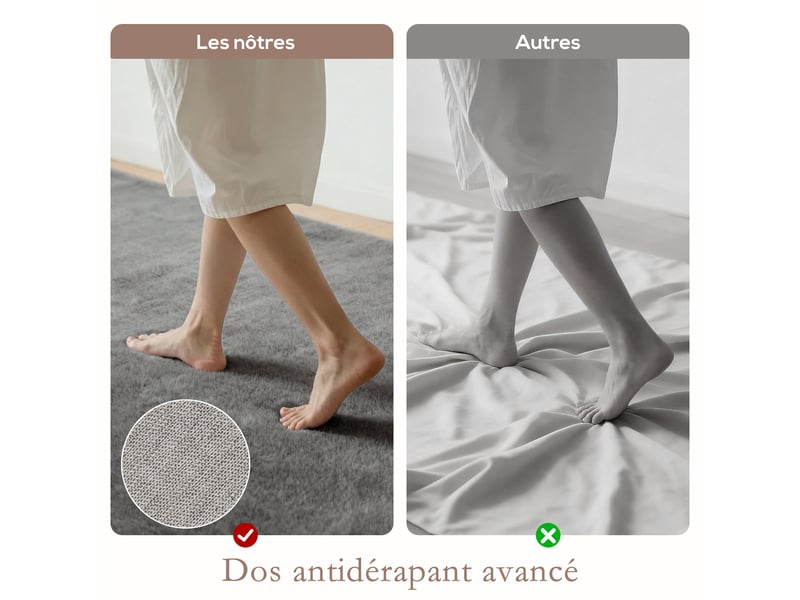  Tapis salon rectangulaire 160 x 120 x 2,5 cm lavable en machine antidérapant doux scandinave en polyester gris clair 21_0003682  - Conforama C