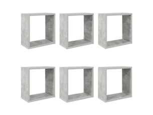 Lot de 6 étagères cube murales, armoires de rangement gris béton 30x15x30 cm cf42751
