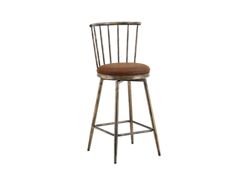  Tabouret de bar 39x39x96cm -idéal pour les îlots de cuisine, les bars et les restaurants- dossier à barreaux et assise rembourrée -métal- marron  - Conforama A