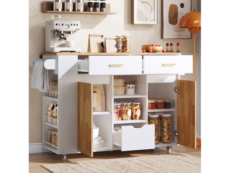  Desserte de cuisine mobile 120x71x90 cm plateau rabattable mdf blanc  - Conforama B