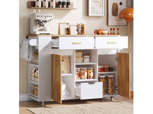 Desserte de cuisine mobile 120x71x90 cm plateau rabattable mdf blanc
