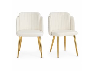Lot de 2 chaises de salle à manger rembourrées, dossier incurvé, pieds réglables, structure dorée, charge 125 kg, coloris blanc