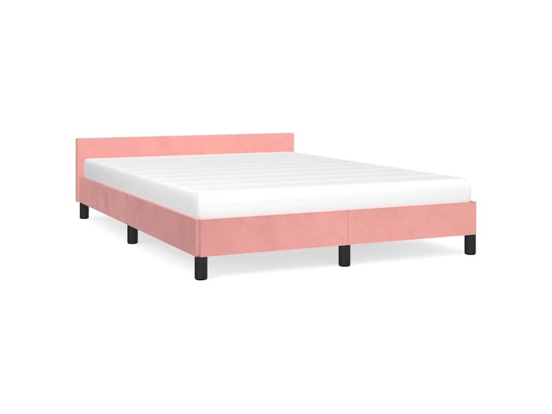  Lit double- lit adulte -  cadre de lit et tête de lit sans matelas rose 140x200cm velours  - Conforama A