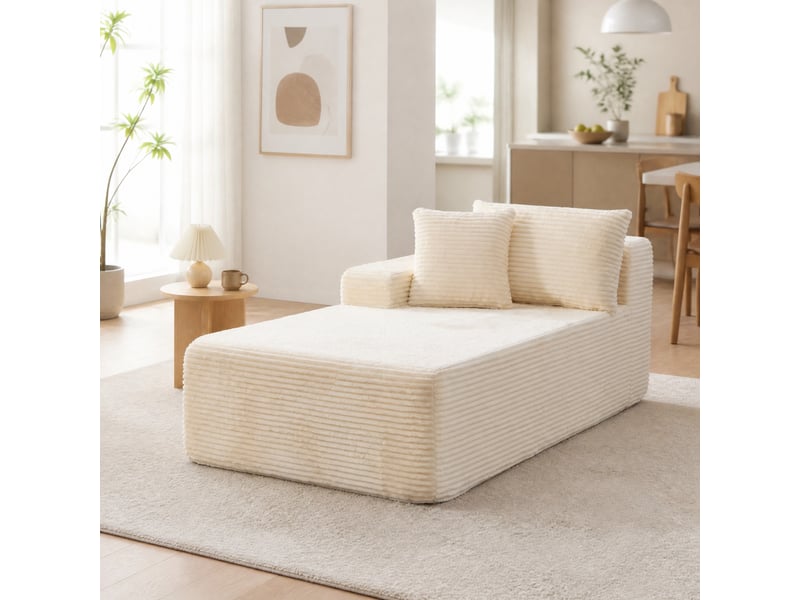 Canapé modulable 1 place en chenille beige avec espace chaiselongue  - Conforama B