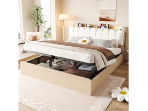 Lit coffre 180x200 cm <strong>ELVMI</strong> <strong></strong> coloris bois clair