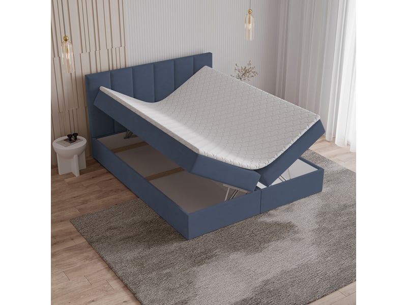  Boxspring meril 200x200 cm, lit complet avec matelas, bleu  - Conforama C