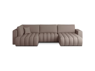 Canapé d'angle droit fixe MEUBLORAMA 6 places Polyester marron avec coffre de rangement