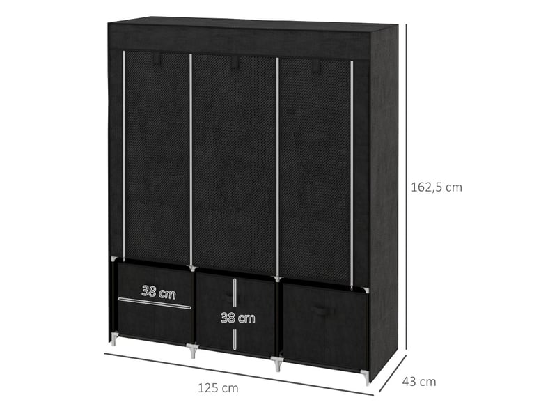 Armoire pliante 125x43x162,5 cm avec 3 tiroirs métal noir  - Conforama C
