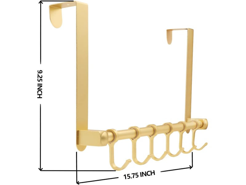  Crochet de porte en aluminium, 6 crochets amovibles, organisateur de robuste, derrière la de la salle de bain (or, jaune  - Conforama B
