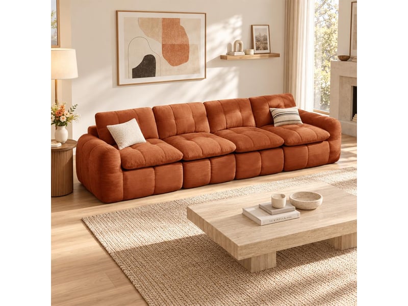  Canapé 4 places, revêtement en tissu chenille, sans assemblage, rouge orangé  - Conforama B