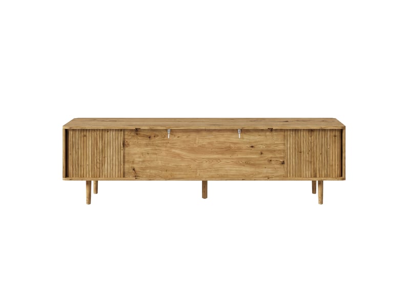  Meuble tv bas 165 x 40 x 46 cm – décor bois clair – 4 tiroirs, 2 portes coulissantes  - Conforama A