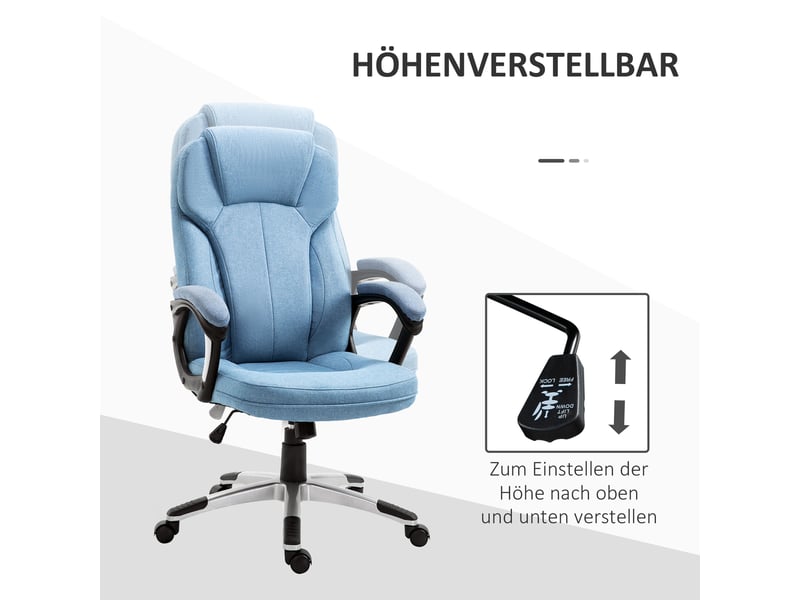  Chaise de bureau ergonomique à dossier haut bleu clair, réglable en hauteur  - Conforama D