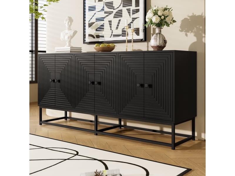  Buffet bas 6 portes noir mat 160x38x75,5 cm en panneau de particules  - Conforama C