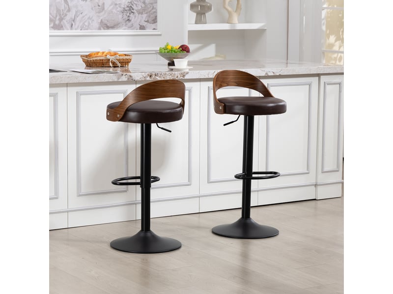  Tabourets de bar lot de 2 pivotants 360° réglables en hauteur - lpospi - dossier courbé, repose-pieds, simili cuir marron  - Conforama C