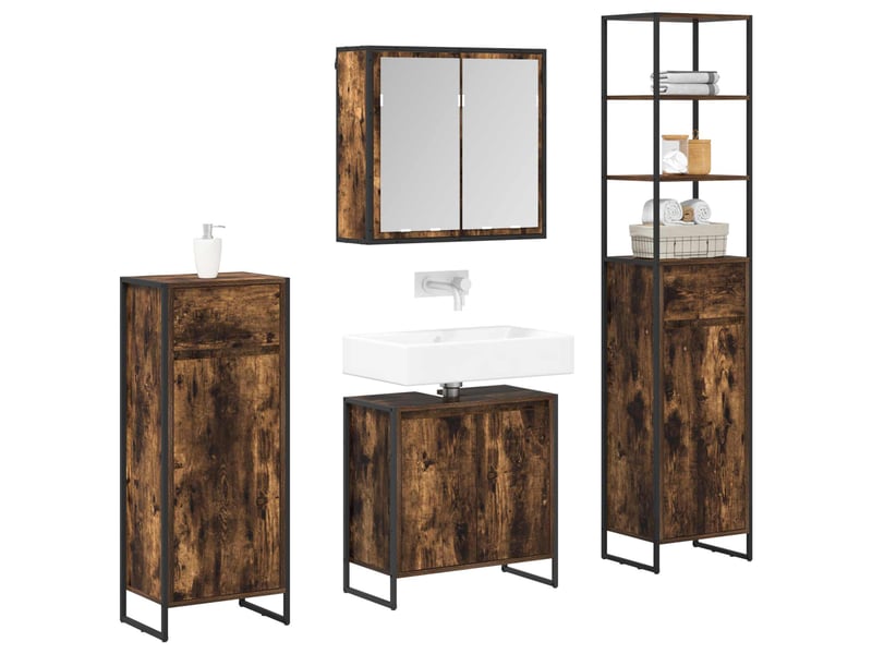 Ensemble de mobilier de salle de bain 4 pièces chêne fumé cf64546 - Conforama C