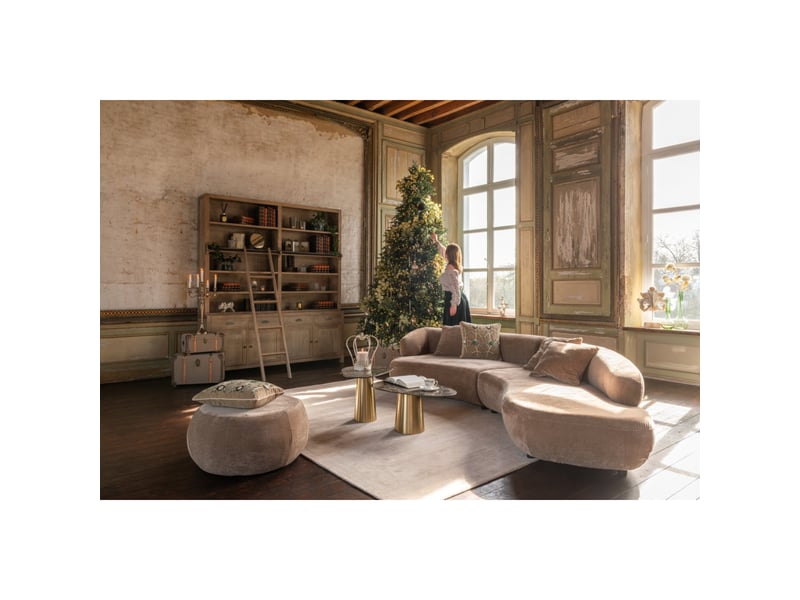  Pouf rond en tissu macaron 79cm taupe  - Conforama D