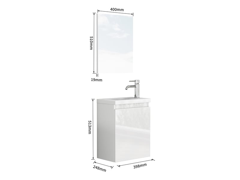  Meuble sous vasque mural avec miroir, vasque en céramique, portes sans poignées et charnières amorties pour salle de bain, 40 cm  - Conforama D