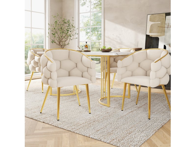  Chaises de velours luxueuses (4 pièces) - style moderne, pieds en fer doré, beiges  - Conforama C