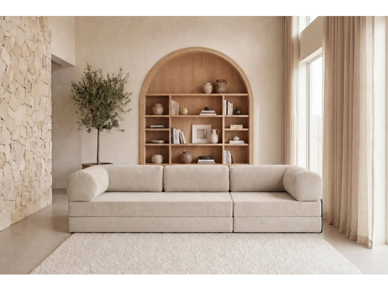  Cosima - canapé droit convertible petit velours côtelé 3 places beige  - Conforama B