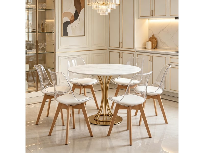  Lot de 6 chaises de salle à manger blanches, structure en bois, 49 x 42 x 83 cm  - Conforama E