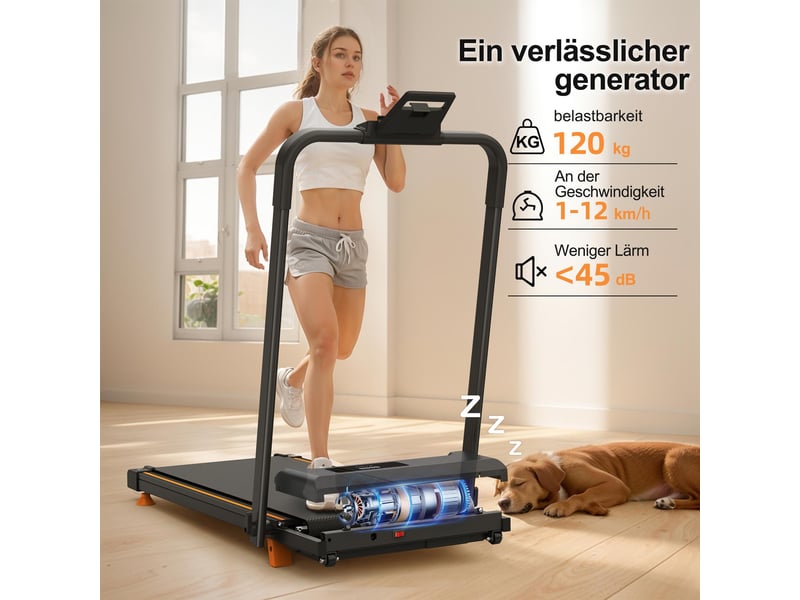  Tapis de course pliant 114x60x98.5cm - walking pad 3-en-1, inclinaison 10%, charge 120kg, app bluetooth - noir  - Conforama B